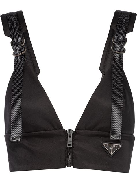 black prada crop top|Prada nylon off shoulder top.